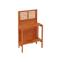 Slickblue Folding Garden Potting Bench with 2-tier Storage Shelves and Teak Oil Finish for Garden Yard Balcony