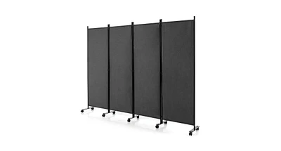 Slickblue 4-Panel Folding Room Divider 6 Feet Rolling Privacy Screen with Lockable Wheels