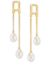 Giani Bernini Cultured Freshwater Pearl (7 x 5mm) Chain Drop Earrings in 14k Gold-Plated Sterling Silver, Created for Macy's