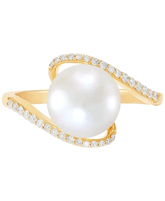 Honora Cultured Freshwater Pearl (9mm) & Diamond (1/6 ct. t.w.) Swirl Ring in 10k Gold