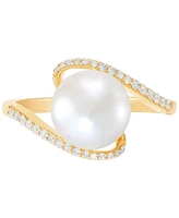 Honora Cultured Freshwater Pearl (9mm) & Diamond (1/6 ct. t.w.) Swirl Ring in 10k Gold