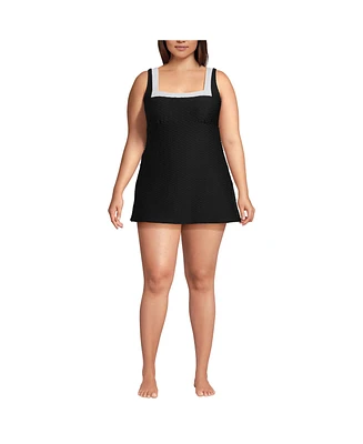 Lands' End Plus Texture Square Neck Mini Swim Dress