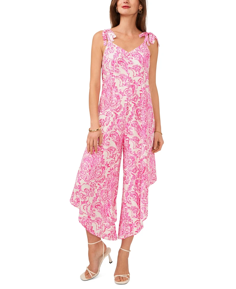 Vince Camuto Women's Printed Tie Shoulder Angled Hem Jumpsuit