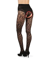 MeMoi Women's Born To Be Wild Leopard Crotchless Sheer Pantyhose