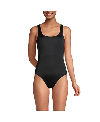 Lands' End Women's Long Chlorine Resistant High Leg Soft Cup Tugless Sporty One Piece Swimsuit
