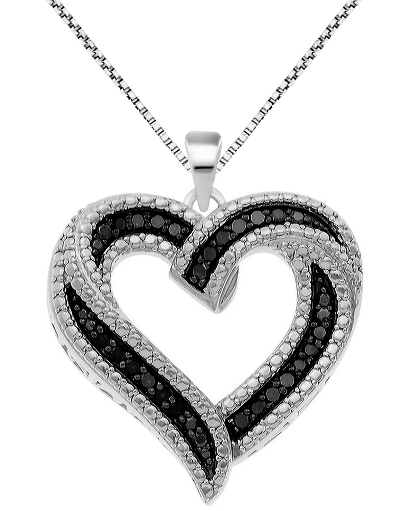 Black Diamond Heart 18" Pendant Necklace (1/6 ct. t.w.) in Sterling Silver