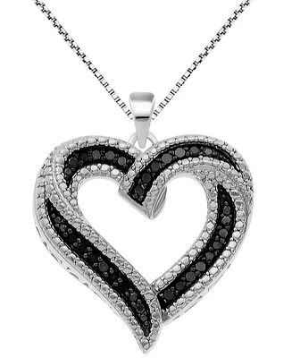 Black Diamond Heart 18" Pendant Necklace (1/6 ct. t.w.) in Sterling Silver