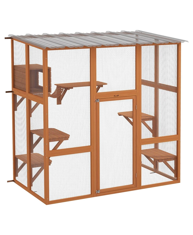 PawHut Catio Cat Window Box, Outside Enclosure W/ Bridge Platforms