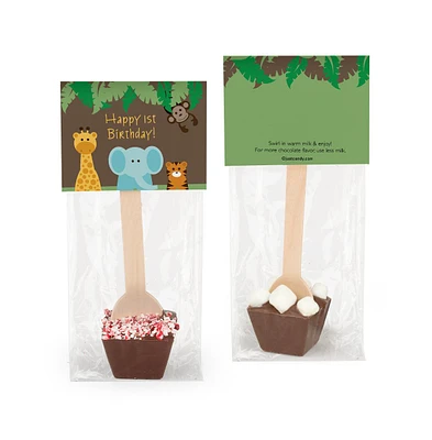 Just Candy 3 Pcs Birthday Hot Chocolate Spoons Dark Chocolate Crushed Peppermint Jungle Safari - Assorted pre