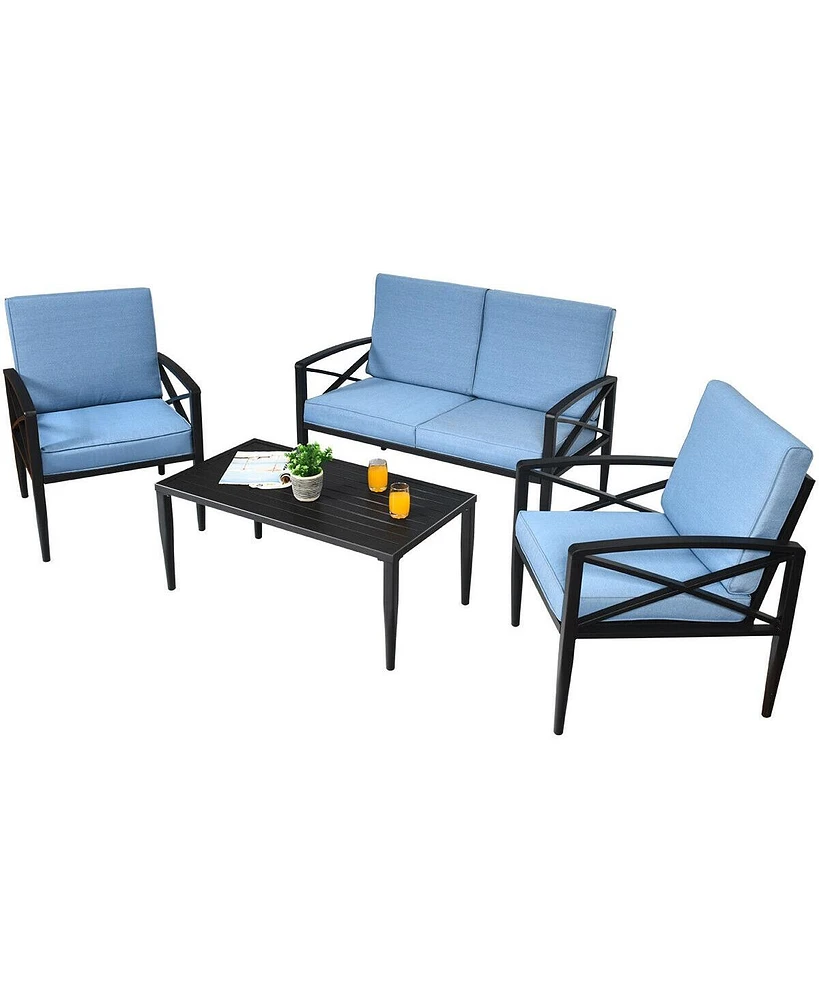 Vebreda 4 Pieces Patio Furniture Set Aluminum Frame Cushioned Sofa