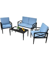 Vebreda 4 Pieces Patio Furniture Set Aluminum Frame Cushioned Sofa