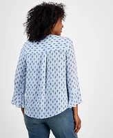 Style & Co Women's Printed Pintuck Ruffle Sleeve Top, Regular Petite