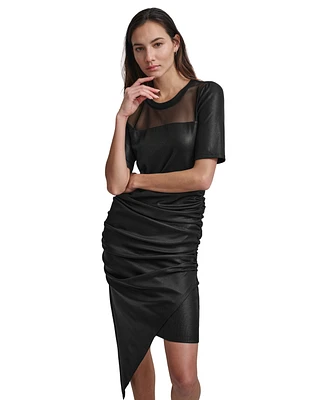 Dkny Women's Mesh-Yoke Foil Rib-Knit Asymmetric-Hem Dress