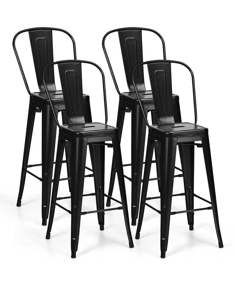 Sugift 30" Height Set of 4 High Back Metal Industrial Bar Stools