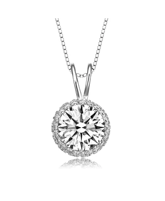 Genevive Sterling Silver White Gold Plated Round-cut Cubic Zirconia Stud Necklace