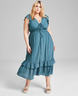 And Now This Trendy Plus Size Button-Front Flutter-Sleeve Tiered Maxi Dress, Created for Macy's