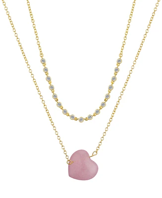 Unwritten Cubic Zirconia Rose Quartz Heart Layered 2-Piece Necklace Set