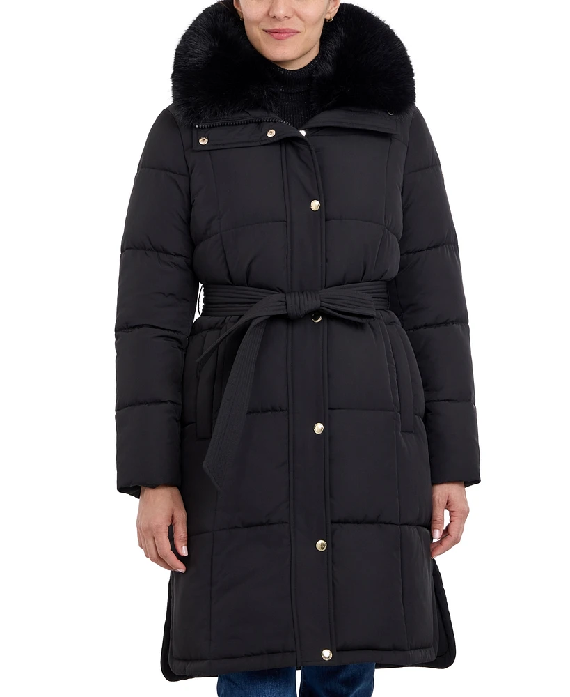 Michael Kors Women's Faux-Fur-Collar Belted Puffer Coat, Created for Macy's