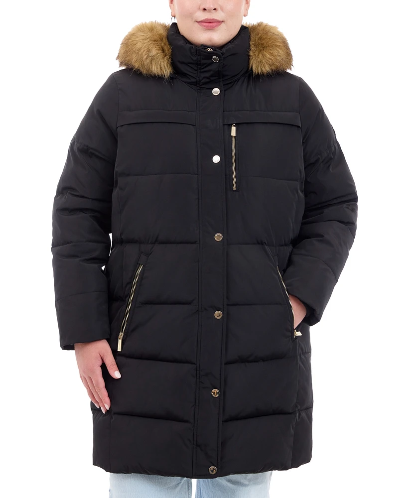 Michael Kors Plus Faux-Fur-Trim Hooded Puffer Coat, Created for Macy's