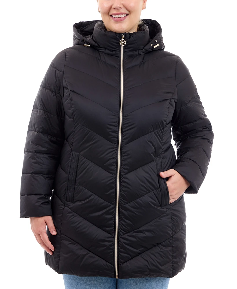 Michael Kors Plus Hooded Packable Down Puffer Coat, Created for Macy's