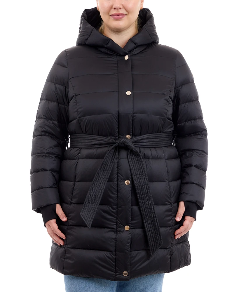 Michael Kors Plus Hooded Belted Down Puffer Coat, Created for Macy's