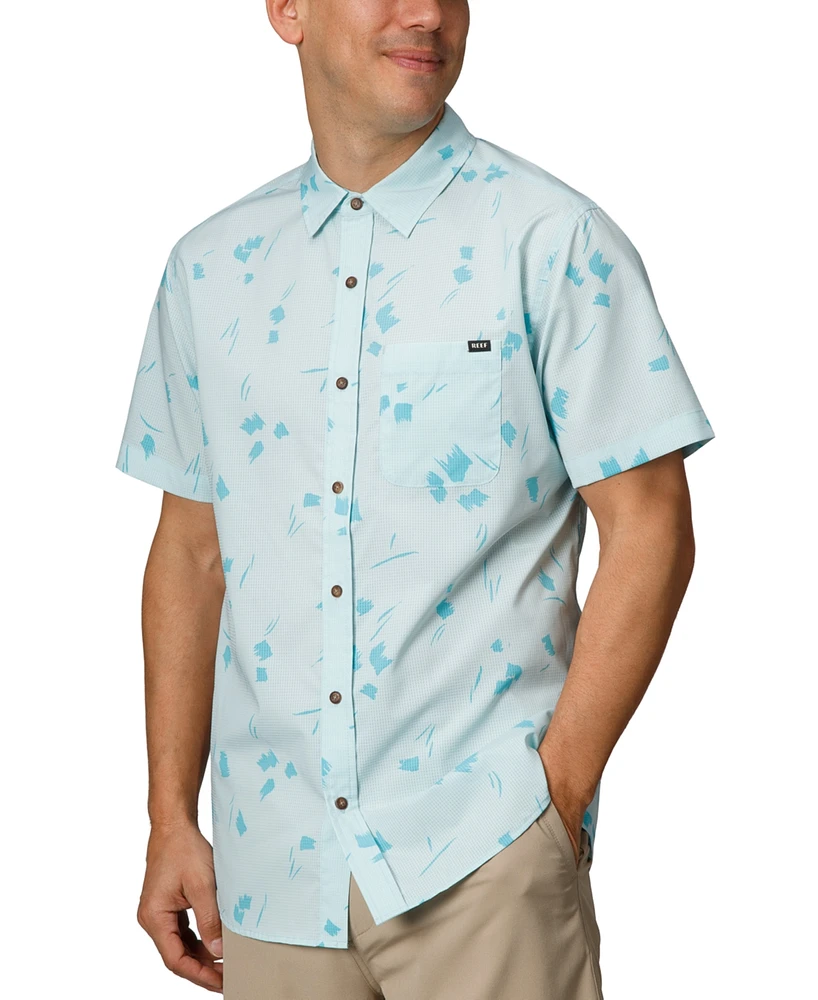 Reef Men's Colton Short Sleeve Button-Front Perforated Printed Shirt