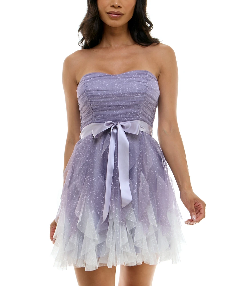 pear culture Juniors' Ombre Glitter Ruffled Petal Dress