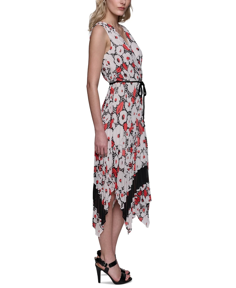 Karl Lagerfeld Paris Women's Floral Crinkle-Chiffon Midi Dress
