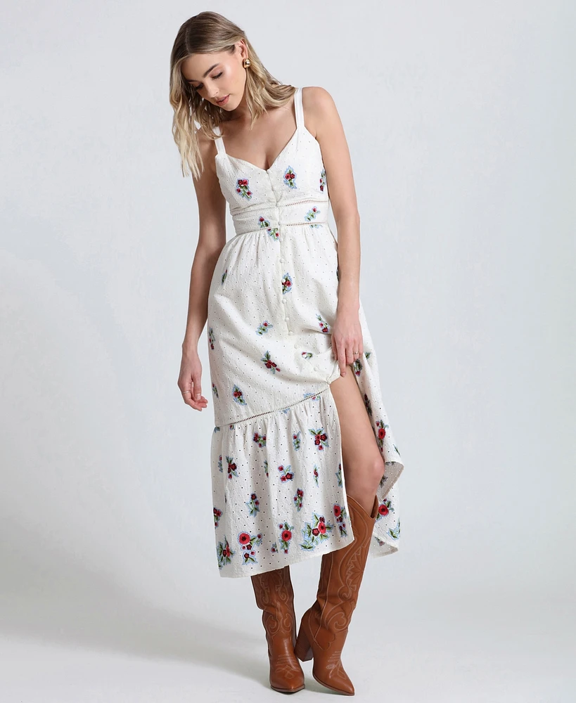 Avec Les Filles Women's Floral Eyelet Maxi Dress