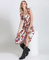 Avec Les Filles Women's Linen-Blend Floral-Print Fit & Flare Dress