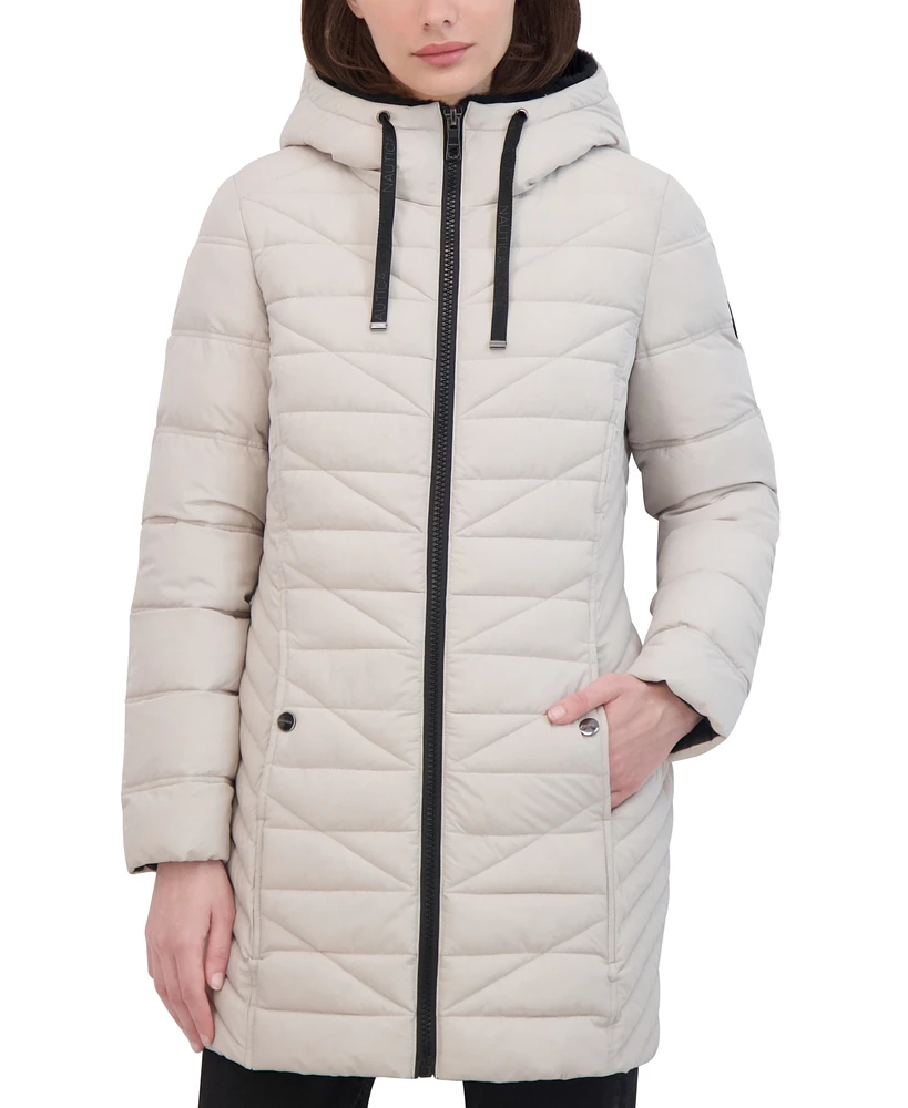 Nautica Women's Faux-Fur-Trim Hooded Packable Puffer Coat