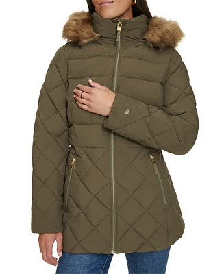 Tommy Hilfiger Women's Bibbed Faux-Fur-Trim Hooded Puffer Coat, Created for Macy's