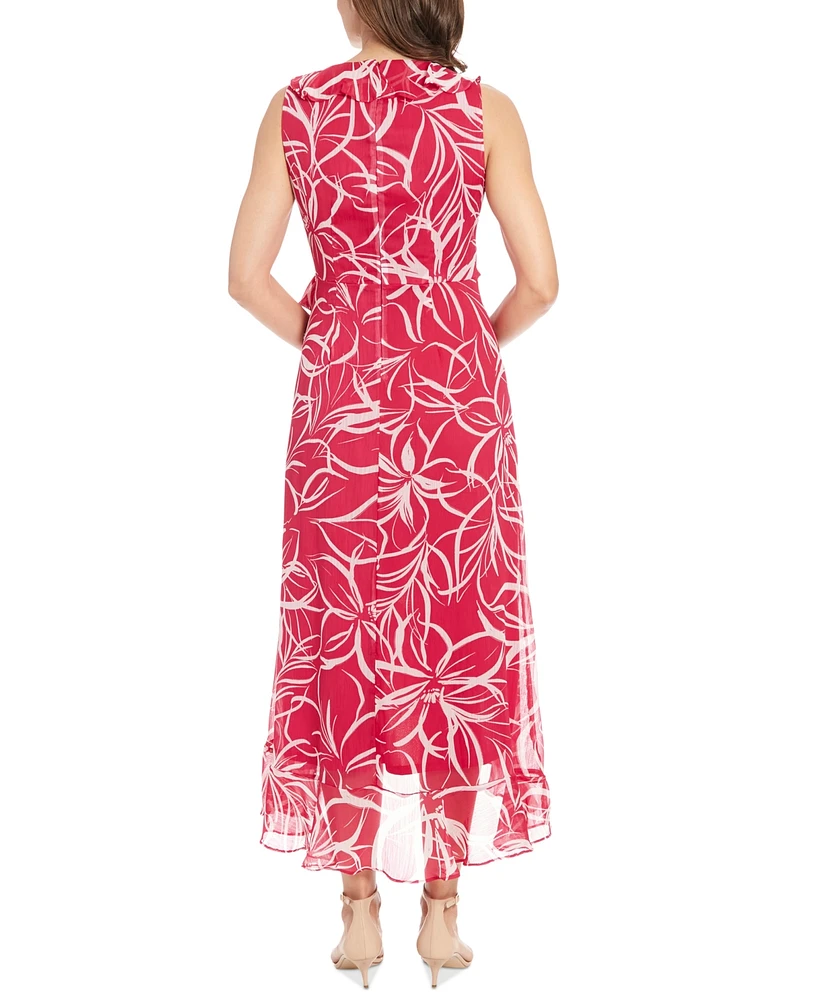London Times Petite Floral-Print Ruffled Maxi Dress
