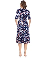 London Times Petite Printed Jersey A-Line Midi Dress