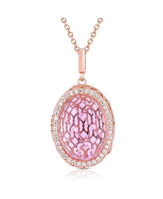 Genevive Sterling Silver 18K Rose Plated Cubic Zirconia Oval Pink Pendant