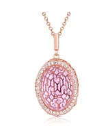 Genevive Sterling Silver 18K Rose Plated Cubic Zirconia Oval Pink Pendant
