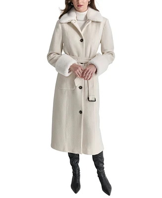 Dkny Women's Faux-Fur-Trim Single-Breasted Belted Coat