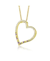 Sterling Silver with Round Cubic Zirconia Thin Open Heart Frame Necklace