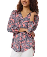 Jones New York Petite Paisley-Print 3/4-Sleeve Tunic Top