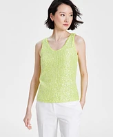 Anne Klein Petite Sequined-Mesh Sleeveless Top