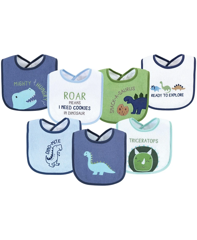 Hudson Baby Infant Boy Cotton Terry Drooler Bibs with Fiber Filling, Boy Dino, One Size