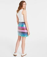 On 34th Women's Mid-Rise Boardwalk-Stripe Sequined Mini Skirt, Created for Macy's