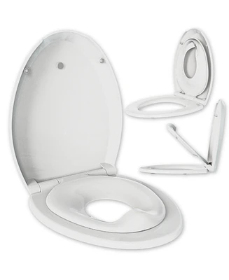 Quick Flip Elongated Toilet Seat with Built-In Potty & Splash Guard for Toddler Training, Slow Close - Jool Baby