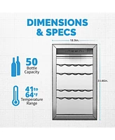 Newair 20” Wine Refrigerator – 50 Bottle Wine Cooler, Single Zone Freestanding Wine Fridge in Stainless Steel, Wine Chiller with Adjusta