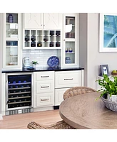 Newair 24" Built-In 52 Bottle Compressor Wine Fridge in Stainless Steel with Precision Digital Thermostat and Premium Beech Wood Shelves