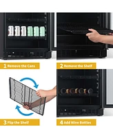 Newair Flip Shelf 24" 179 Can or 49 Bottle, Built-in or Freestanding Wine and Beverage Fridge with Reversible Shelves and Precision Temperature Contro