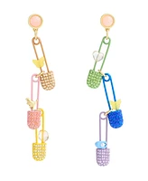 Coach Faux Stone Signature Safety Pin Mismatched Linear Earrings