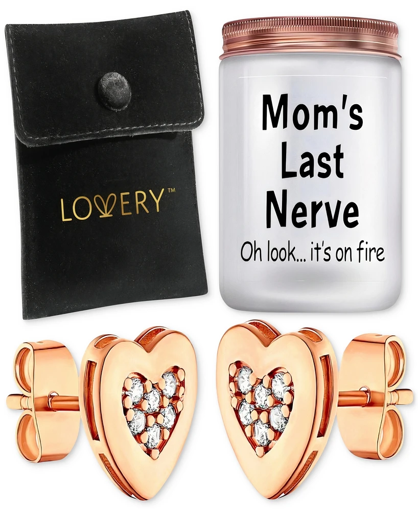 Lovery 3-Pc. Heart Earrings & "Mom's Last Nerve" Candle Gift Set