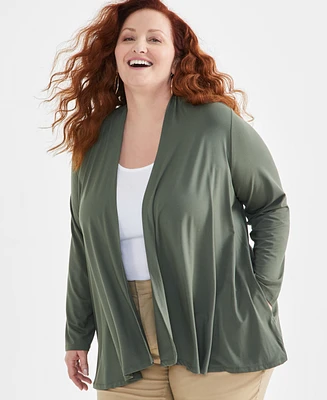 Style & Co Plus Open-Front Long-Sleeve Cardigan, Created for Macy's