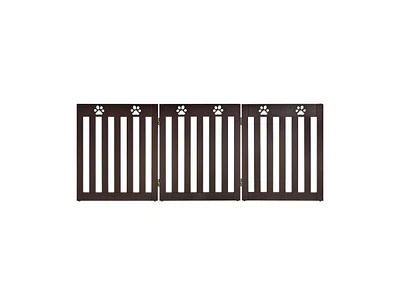 Slickblue 24 Inch Folding Wooden Freestanding Pet Gate Dog Gate with 360° Hinge